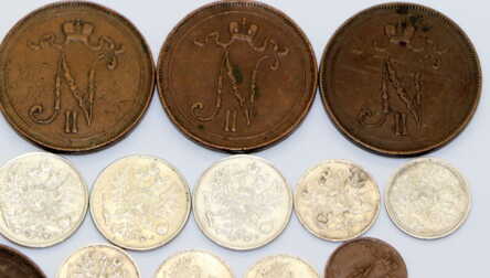 Coins (15 pcs.) "1, 10, 25, 50 Penny", 1897-1917, Coper, Silver, Finland