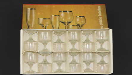 Glāzītes (12 gab.), Līvānu stikla fabrika, Latvija (PSRS), Augstums: 5.5 cm