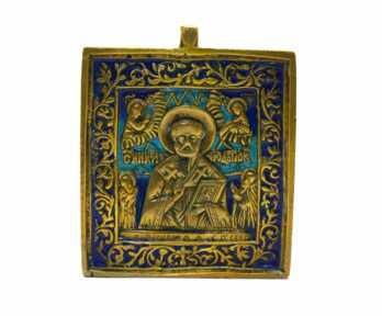 Ikona "Svētais Nikolajs Brīnumdarītājs", 2-krāsu emalja, Vara sakausējuma, Krievijas impērija, Svars: 103.83 Gr.