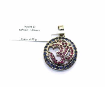 Pendant with sapphires, rubies, Silver, 925 Hallmark, Weight: 4.56 Gr.