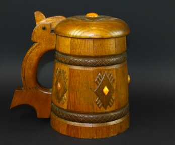 Beer Mug, Wood, Amber, 20-30ies of 20th cent., Latvia, Height: 22 cm