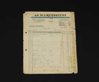 "Invoice of the Kuznetsov factory", 1936, Riga