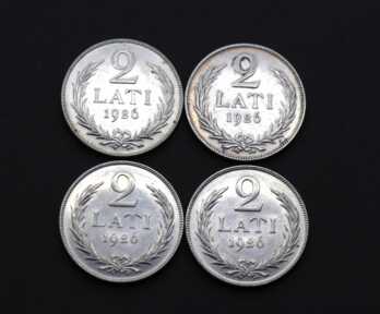Монеты (4 шт.) "2 Лата", Серебро, 1926 год, Латвия