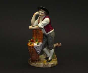 Figurine "Young man with a basket", Porcelain, "Sitzendorf", Germany, Height: 13 cm