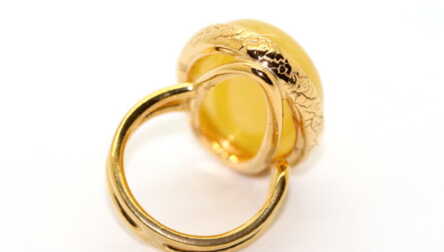 Ring, Gilding, Silver, 925 Hallmark, Amber, Weight: 10.50 Gr.