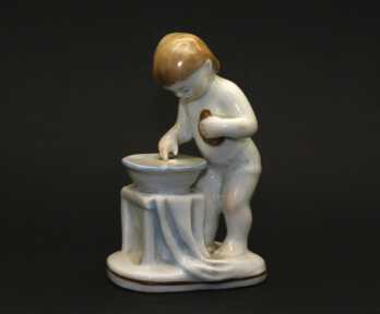 Figurine "Girl with a basin" (Washing), Porcelain, LFZ - Lomonosov porcelain factory, Molder - Galina Stolbova, the 50-ies of 20th cent., USSR