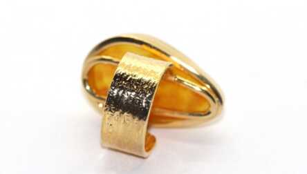 Ring, Gilding, Silver, 925 Hallmark, Amber, Weight: 13.76 Gr.