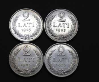 Монеты (4 шт.) "2 Лата", Серебро, 1925 год, Латвия