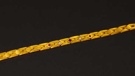 Bracelet with Diamonds and Rubys, Gold, 56 Hallmark , Russian Empire, Weight: 23.36 Gr.