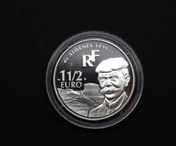 Monēta "1½ eiro. Pjērs de Kubertēns", Sudrabs, 2003. gads, Francija, Svars ar kapsulu: 27.03 Gr.