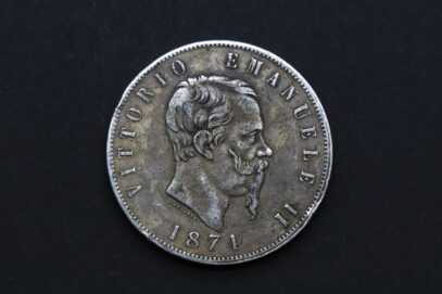 Монета "5 Лир", Серебро, 1874 год, Италия