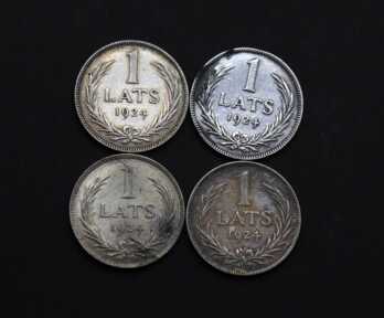 Monētas (4 gab.) "1 Lats", Sudrabs, 1924. gads, Latvija