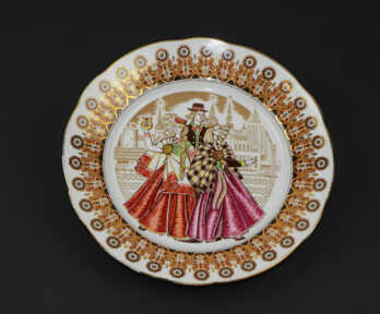 Liels dekoratīvs šķīvis, Porcelāns, Roku gleznojums, Gleznojuma autors - P. Berglaničs?, 1913. gads,