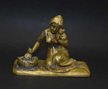 Sculpture "Girl with kittens", Bronze, Author's work