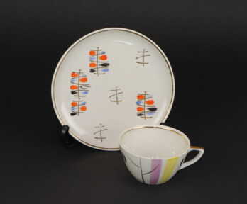 Cup and Small plate from service "Ausma", Porcelain, Riga porcelain-faience factory, Riga (Latvia)