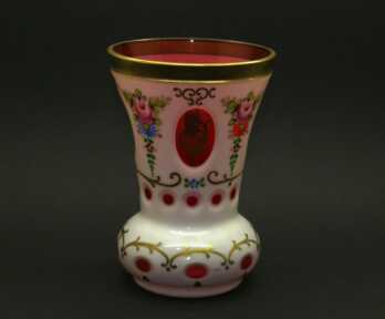 Vase, Gilding, Hand painted, Milky and Colored 2-layer glass, Height: 15 cm