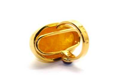 Ring, Gilding, Silver, 925 Hallmark, Amber, Weight: 15.10 Gr.