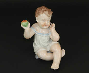 Figurine "Baby with apple", Porcelain, Porcelain factory of Gorodnitsa, 1930 - 1934, USSR