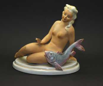 Statuete "Meitene ar zivi", Porcelāns "Fasold & Stauch", Vācija