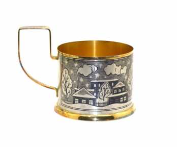Tea Glass Holder, Niello, Gilding, Silver, 875 Hallmark, USSR, Weight: 99.05 Gr.