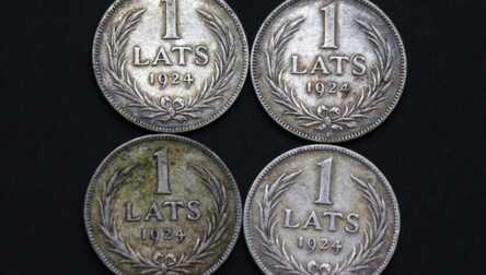 Monētas (4 gab.) "1 Lats", Sudrabs, 1924. gads, Latvija