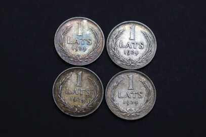 Coins (4 pcs.) "1 Lat", Silver, 1924, Latvia