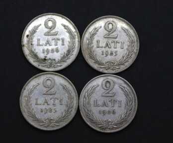 Coins (4 pcs.) "2 Lats", Silver, 1925, 1926, Latvia
