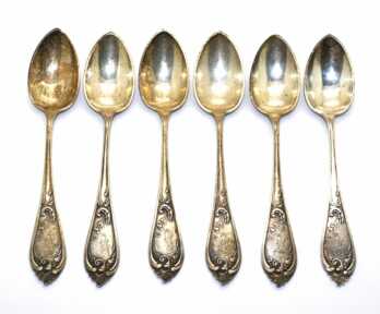 Spoons (6 pcs.), Silver, 875 Hallmark, Master - "HB" Hermann Bank, Latvia, Weight: 154.16 Gr.