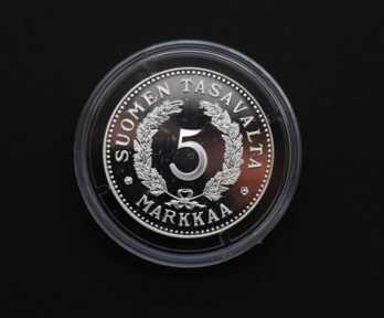 Monēta "5 Markas", Sudrabs, Somija, Svars ar kapsulu: 19.13 Gr., Kopija!