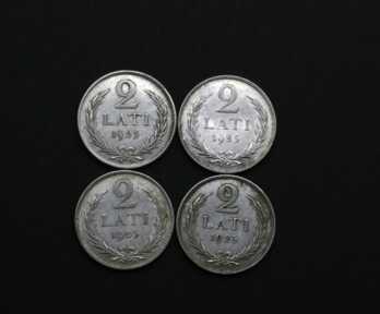 Coins (4 pcs.) "2 Lats", Silver, 1925, Latvia
