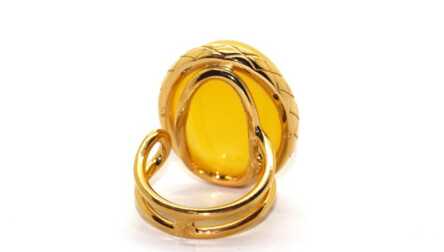 Ring, Gilding, Silver, 925 Hallmark, Amber, Weight: 10.95 Gr.