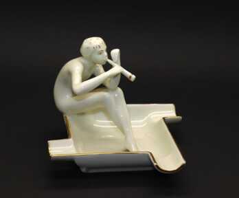 Figurine, Ash-tray "Shepherd with a reed-pipe", porcelain, Riga (Latvia), M.S. Kuznetsov manufactory, the 30ties of 20th cent.