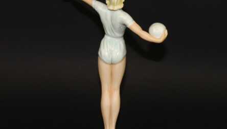 Figurine "Volleyball player", Porcelain, Bisque, Schaubach Kunst, Germany, Height: 24.5 cm