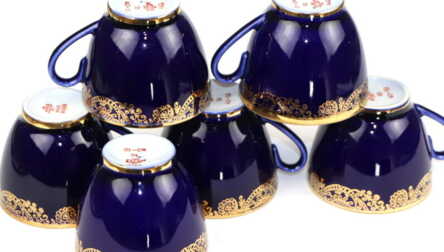 Kafijas pāri (6 gab.), Zeltījums, Kobalts, Porcelāns, LFZ - Lomonosava porcelāna rūpnīca, PSRS