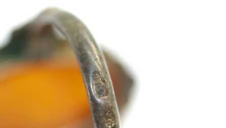 Ring, Silver, Amber, 875 Hallmark, USSR, Size: 18 mm, Weight: 4.91 Gr