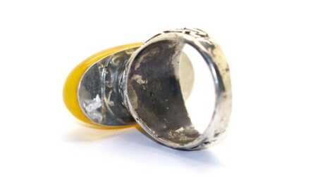 Ring, Silver, 830 Hallmark, Amber, Weight: 16.62 Gr.
