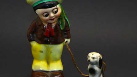 Figurine "Boy with a dog", Porcelain, Height: 13 / 14.5 cm