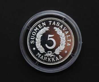Monēta "5 Markas", Sudrabs, Somija, Svars ar kapsulu: 18.94 Gr., Kopija!
