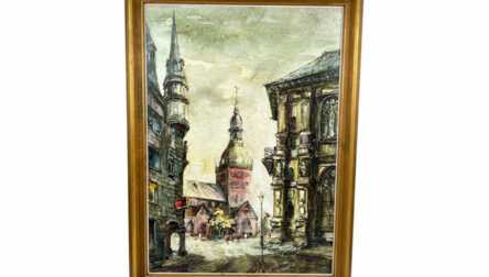 Author - "Rolands Bruno Butans (1944)", "Old Riga"  (Pressed cardboard, Oil) Latvia, 78x58