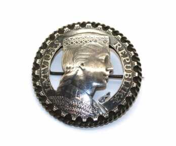Brooch from Coin "Milda, 5 Lats, 1931", Silver, Latvia