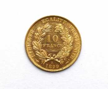 Monēta "10 Franki", Zelts, 1899. gads, Francija