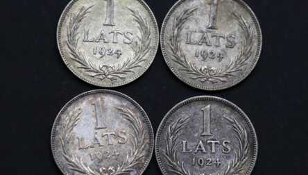 Монеты (4 шт.) "1 Лат", Серебро, 1924 год, Латвия