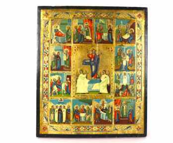 Ikona, augšāmcelšanās svētk, dēlis, gleznojums, zeltījums, Krievijas impērija, 26 x 30.5 cm