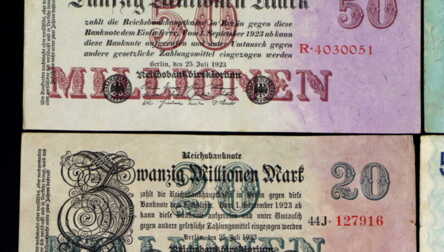 Banknotes (10 gab.), "1 Rentenmark un 1, 5,10,20,50 Miljoni Marku", 25,50 Pfennig, 1920,1921,1923, 1937. gads,  Vācija