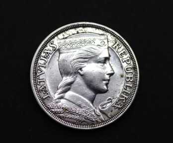 Монета "5 Лат", 1929 год, Серебро, Латвия